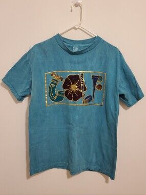 Golf Tuff Tee 100% Cotton T Shirt blue Tie Dye Style Floral Fun Large